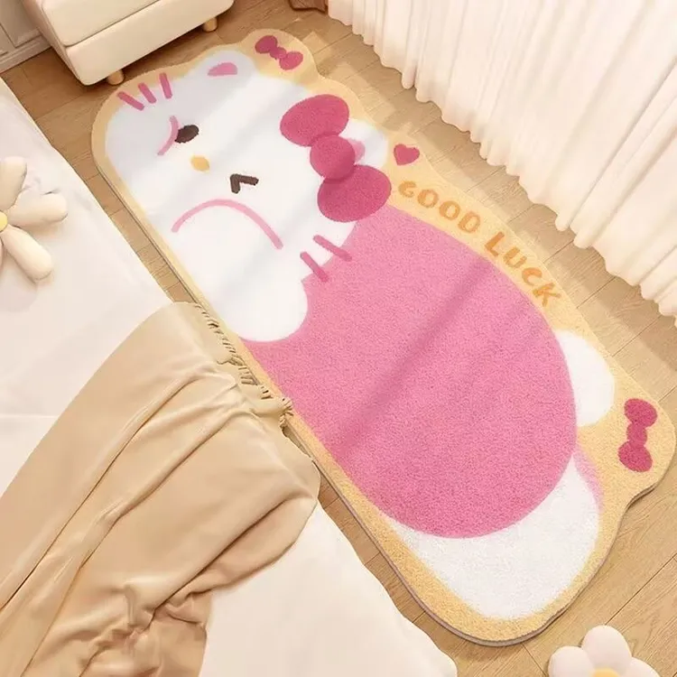 《可爱卡通》粉猫仿羊绒耐用加厚床边飘窗阳台地毯地毯床边毯
