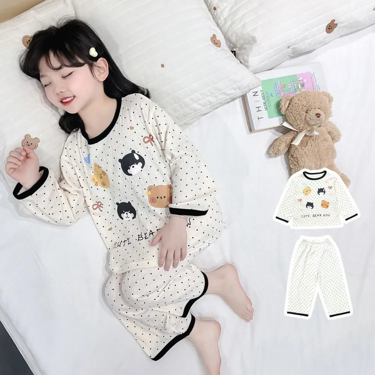 纯棉女童睡衣儿童春秋新款长袖居家套装女宝宝洋气卡通家居服