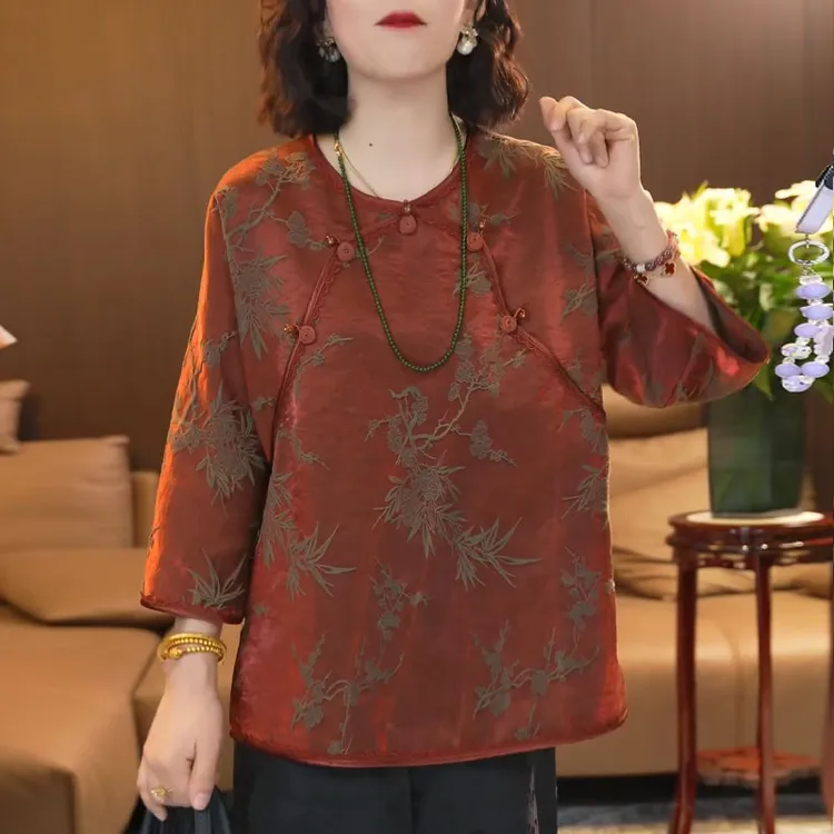 新中式国风女装知性风上衣2025早秋新款高级感老钱风提花唐装衬衫