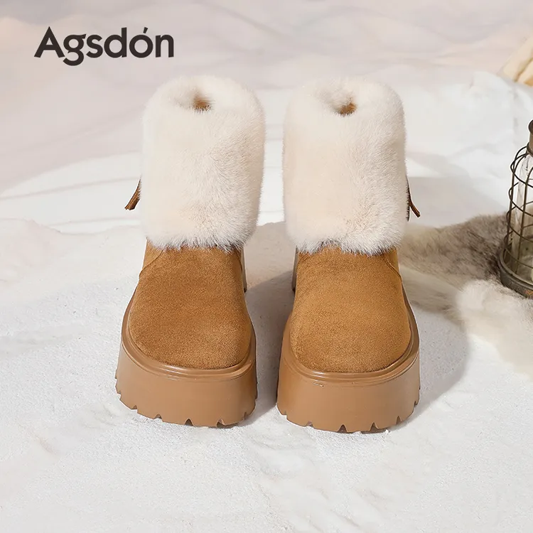 奥古狮登加绒雪地靴女2025新款冬季厚底毛毛短靴保暖东北大棉鞋H