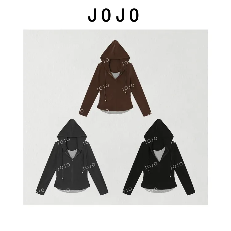 玖了个玖【拼条纹帽衫】2025秋季新款百搭显瘦连帽上衣 2510C6639