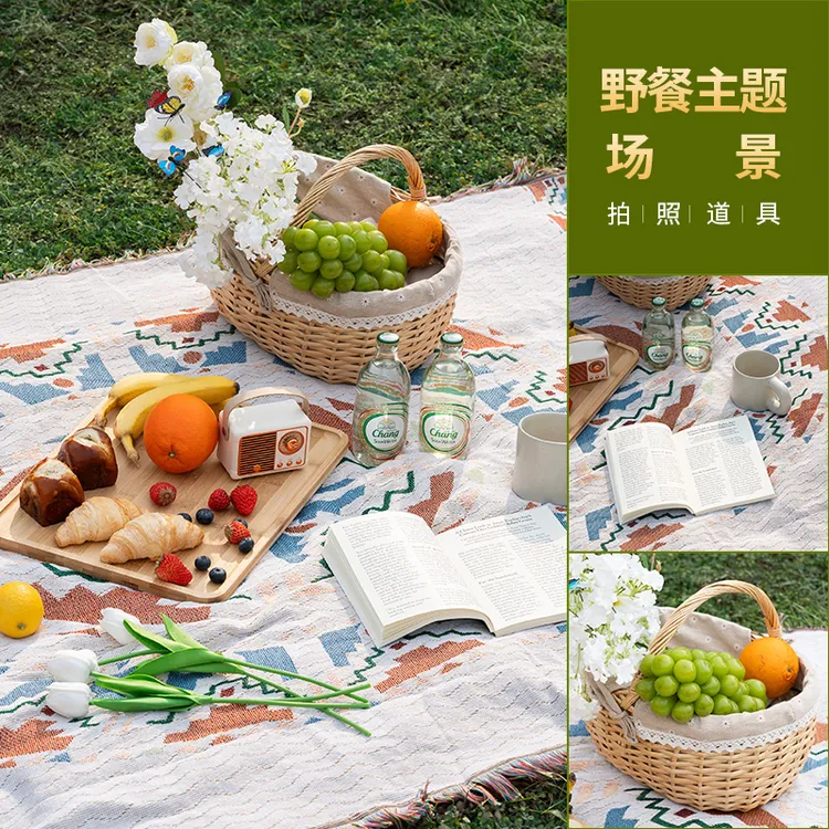 野餐主题拍照道具 户外露营场景搭建点心拼盘水果盘小吃拍摄装饰
