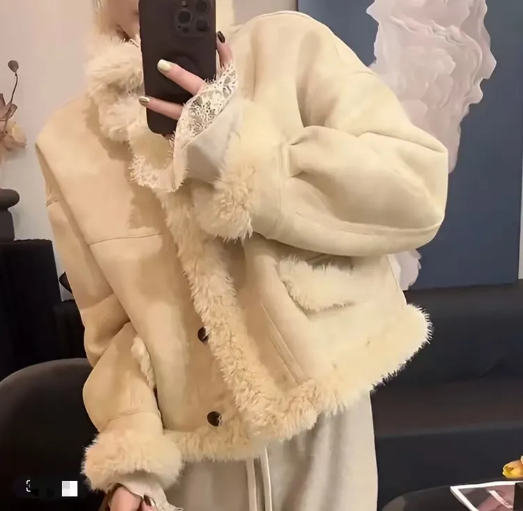 【短款】毛毛外套冬季新款韩系超好看保暖小个子加厚皮毛一体外套