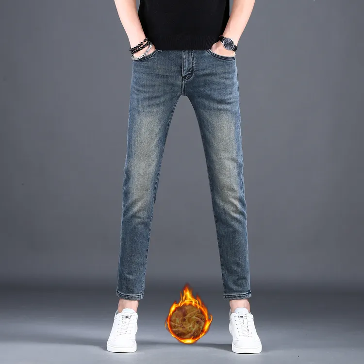 复古秋冬九分牛仔裤男士高端弹力休闲时尚修身裤子小脚新款长裤