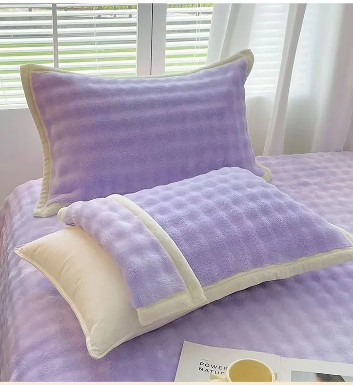 加厚泡泡绒枕巾一对装双面绒绑带款防滑防头油单人包边保暖枕头巾