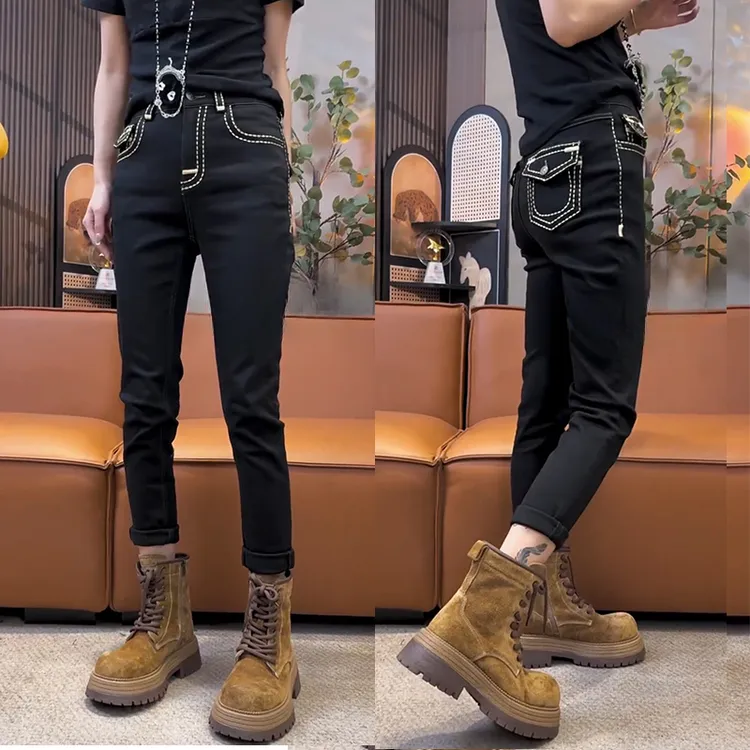 2025秋季新款高腰修身显瘦铅笔裤女直筒百搭小个子遮胯小脚烟管裤