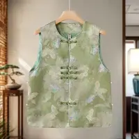秋冬大码国风常规款马甲汉服中老年女装提花复古圆领双面短袖短款
