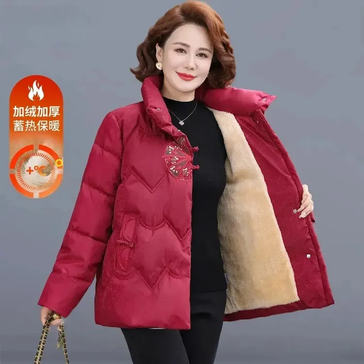 中式国风妈妈冬装棉衣外套加绒加厚60岁70中老年女秋冬奶奶装棉服
