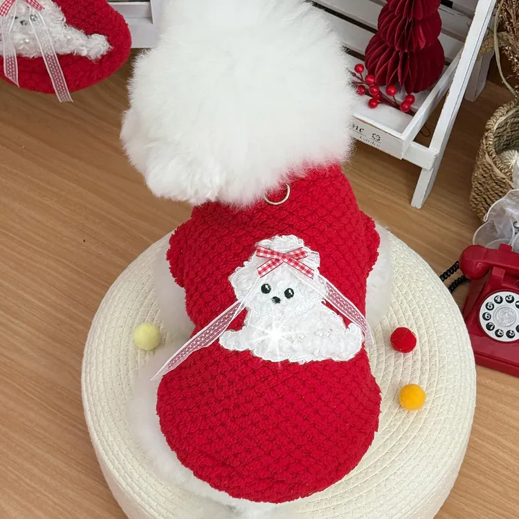 宠物新年国风冬装加绒保暖狗狗猫咪衣服喜庆可爱狗狗可牵引背心