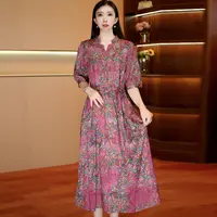 玫花韵影 时尚中长款夏季连衣裙百搭连衣裙