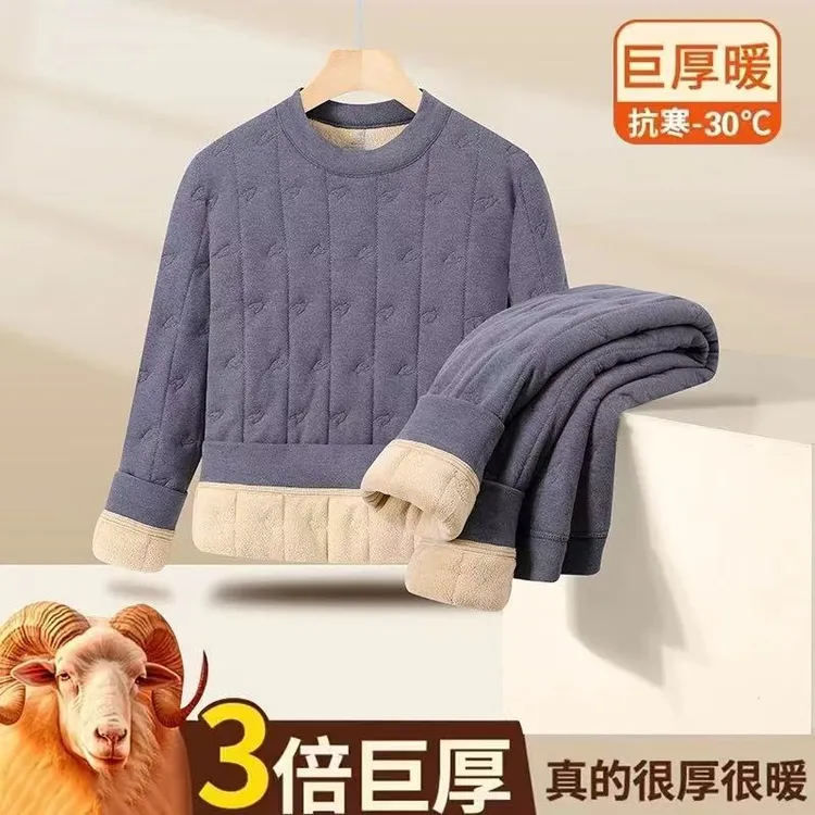 冬季保暖内衣套装男士加绒特厚款青少年三层棉袄防寒校服神器棉服