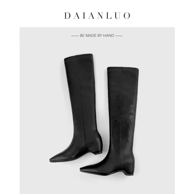 【内增高5cm】新款及膝靴女内增高过膝长靴百搭平跟直筒靴骑士靴秋
