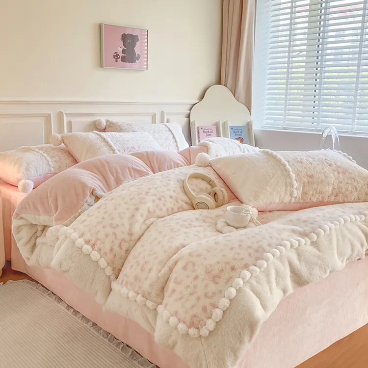 秋冬法式少女心兔兔绒双面绒被套加厚保暖牛奶绒毛绒床单四件套