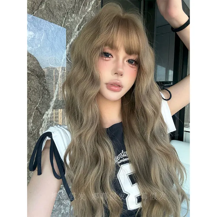 【香草精灵】烟熏灰青色高层次水波纹长卷发自然萝莉女生全头套假发