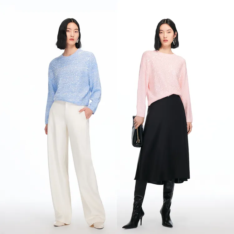 Vero Moda毛衣【初见丁香】新款圆领亮片撞色针织宽松上衣325413010