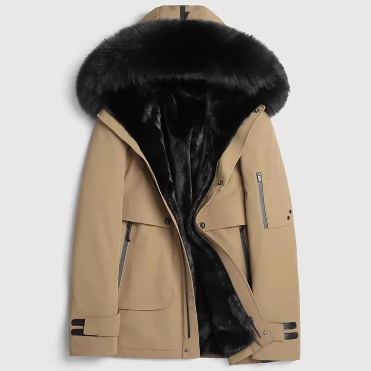 新款水貂内胆皮毛一体服男貂皮大衣短款整貂皮外套尼克服