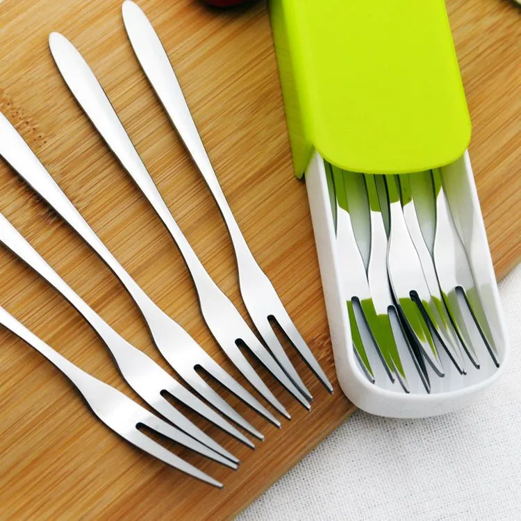 不锈钢水果叉家用点心挖球器韩式小叉子可爱加厚创意餐具多个便携