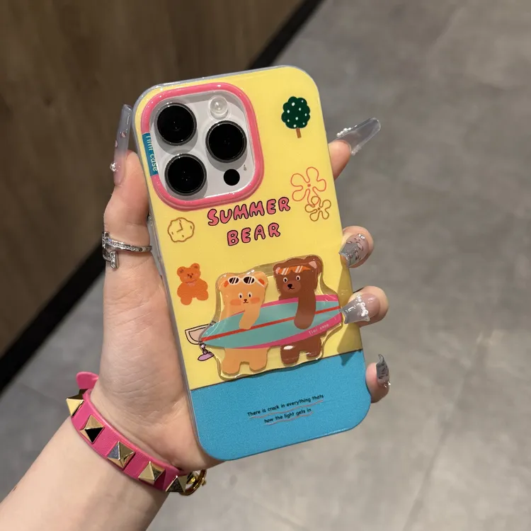 奥菲顿冲浪小熊贴片适用iPhone16大孔手机壳华为p70vivoppo小米15