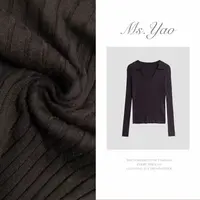 Ms·Yao【行叙】气质翻领竖坑条纹长袖羊毛针织衫 6065