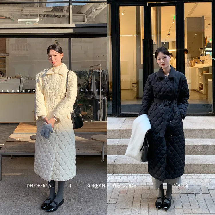 DH 大花【初雪降临】可溯源冬日保暖锁温菱格90白鹅绒长款羽绒服