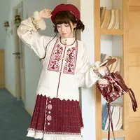 十三余小豆蔻儿[福禄花]针织提花比甲毛衫小香风短马面红色套装女