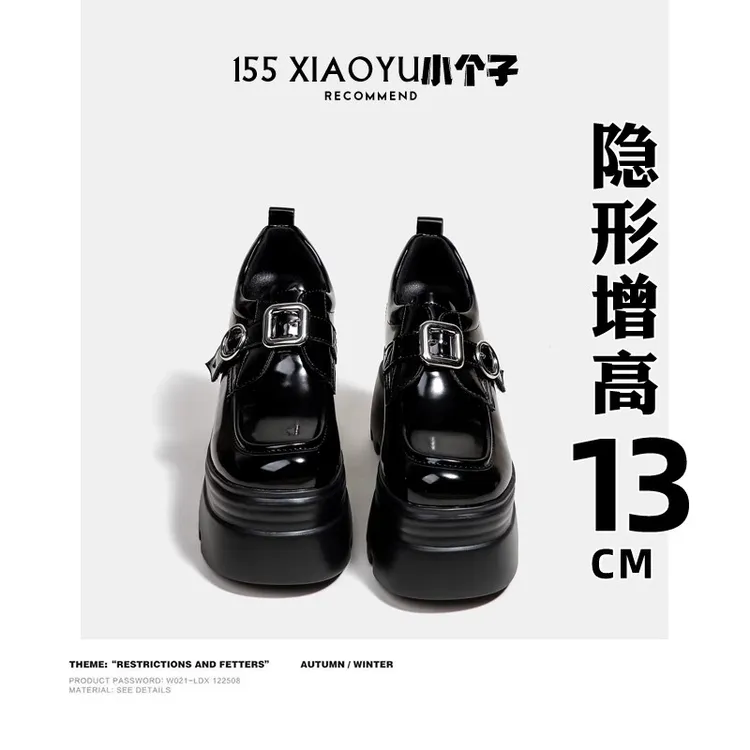 女女款女士英伦风玛丽珍豆豆高跟上班族高颜值厚底厚底小皮鞋