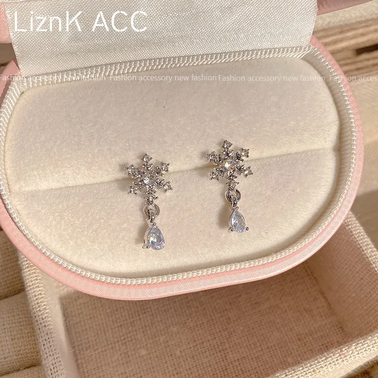 闪钻雪花耳环2024新款爆款高级感小众耳针女轻奢气质时尚百搭耳饰