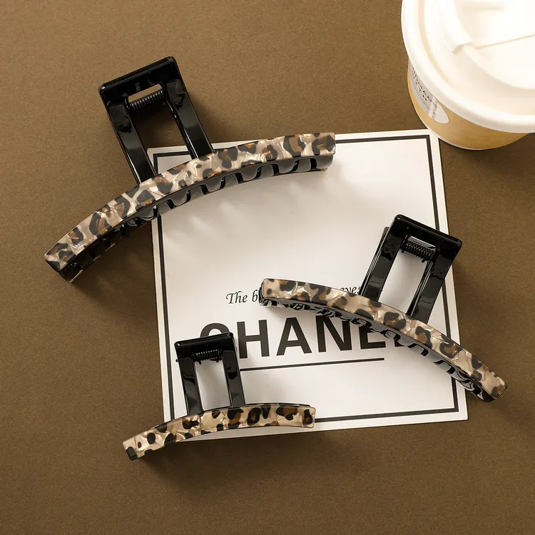 法式老钱风复古豹纹一字抓夹轻奢盘发时尚发夹317