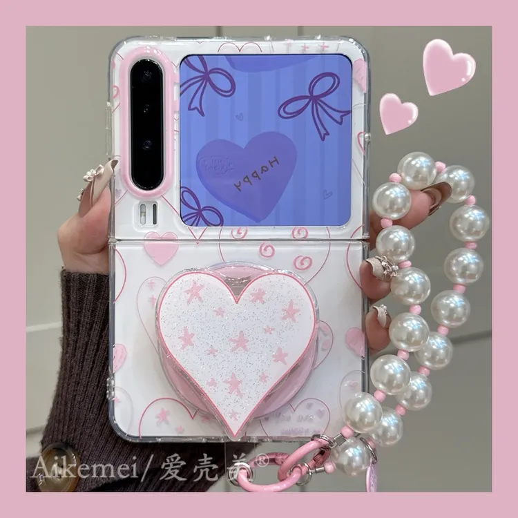 适用华为purax典藏版折叠屏手机壳pocket2粉色线条爱心磁吸支架女