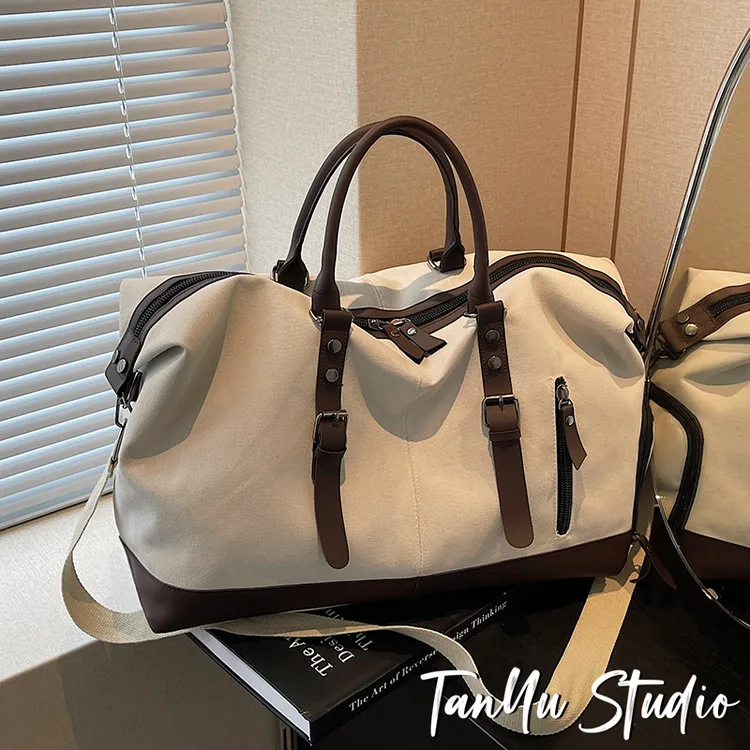 探屿手提旅行包女大容量短途帆布行李袋轻便旅游收纳包运动健身包