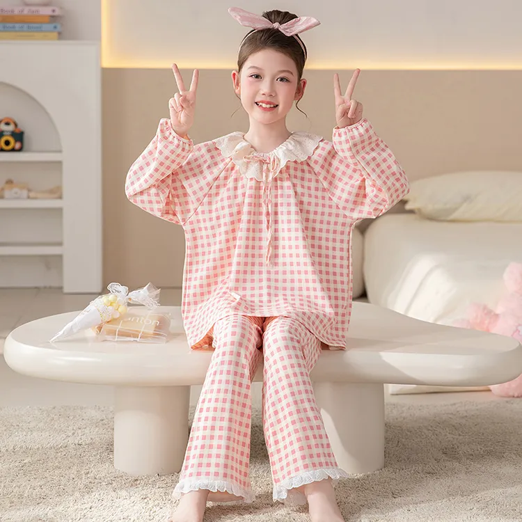 女童纯棉长袖睡衣2025秋款中大童女孩可爱洋气亲子家居服休闲外穿