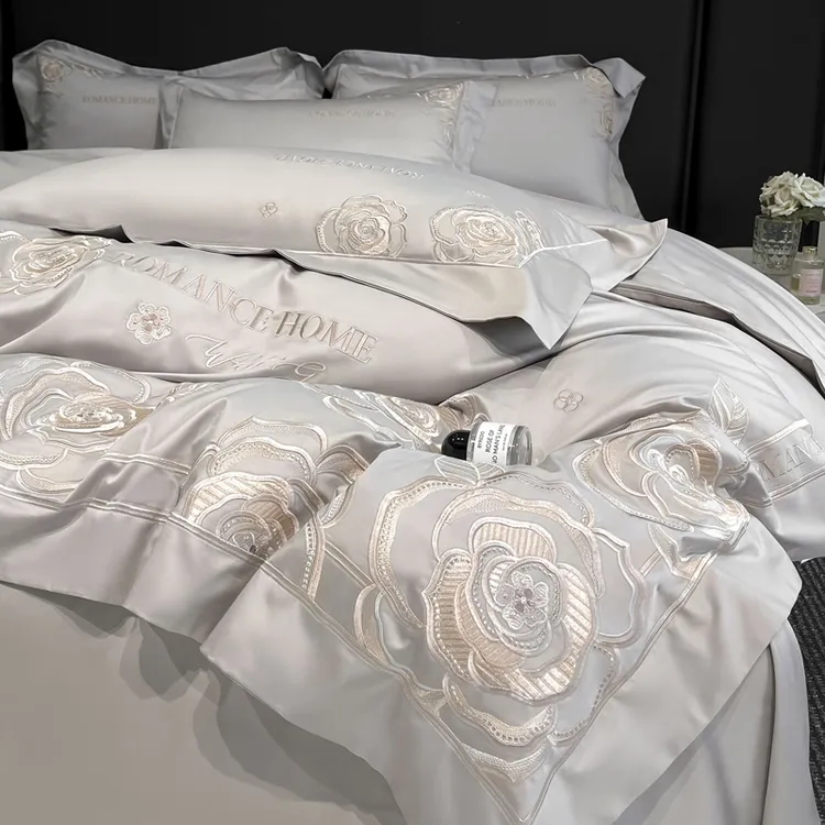 富安娜绣花母婴级A类200支长绒棉四件套被套全棉纯棉轻奢风高级感