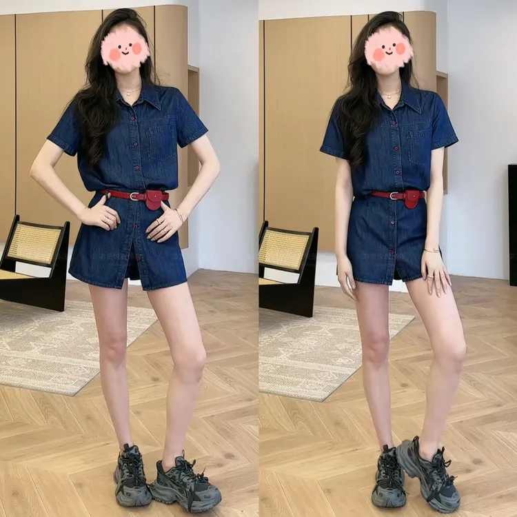痞帅炸街风女装2025夏季港风短袖衬衫显瘦上衣遮肉短裙裤牛仔套装