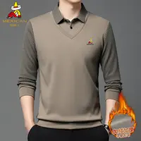 稻草人新款休闲冬季男士加绒加厚保暖假两件装POLO衫男装上衣男