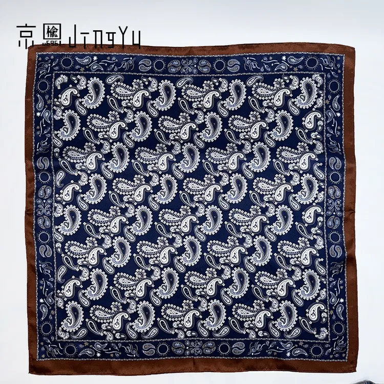 京榆 丨蓝腰果丨100%桑蚕丝12姆米素绉缎时尚百搭小方巾丝巾53cm