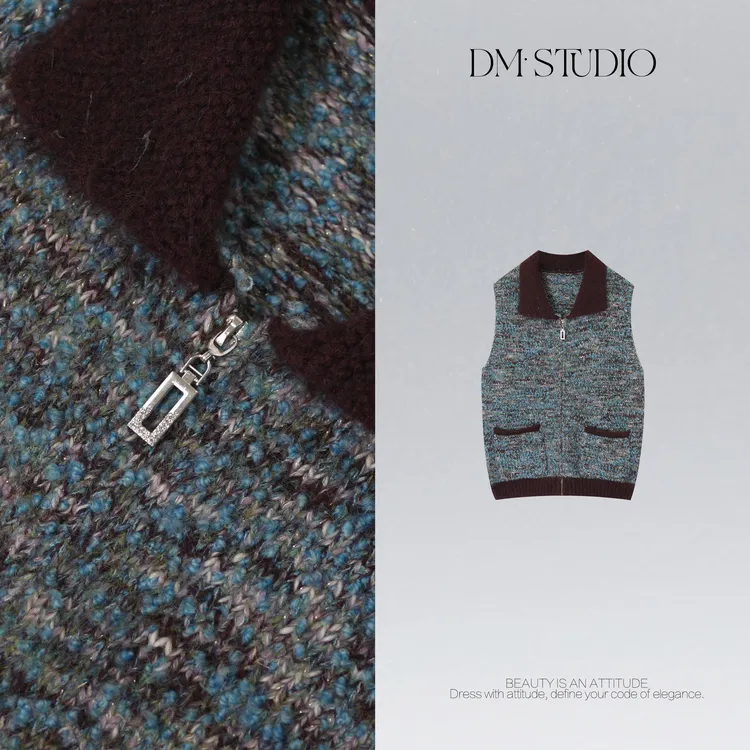 DEDM•STUDIO/气质重工法式粗花呢撞色翻领无袖马甲2512MJ/745813