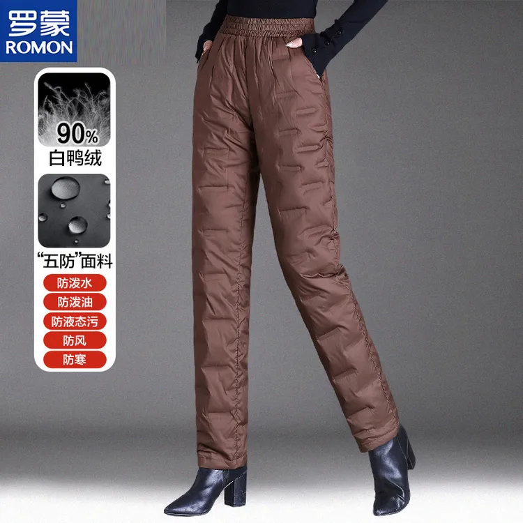 罗蒙妈妈羽绒裤外穿冬高腰宽松新款50岁60中老年人加厚直筒裤女