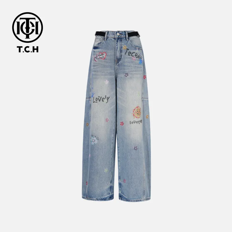 TCH私服秋款烫钻新时尚淑女百搭新潮流牛仔裤T75C20E5042轻奢tch