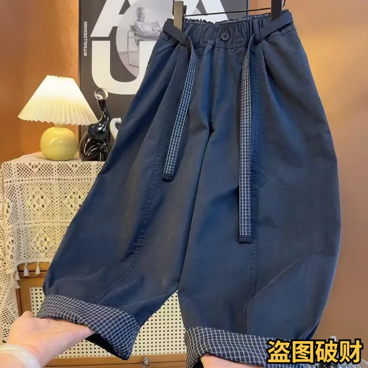 【棉布工装裤】中大童春装2026新款潮童格子休闲百搭长裤9928商品图