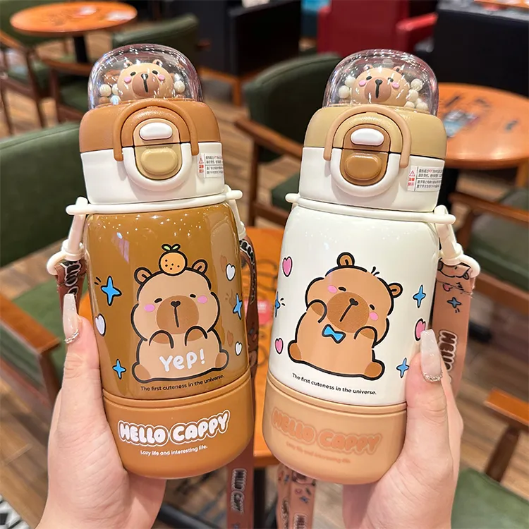 儿童保温杯可爱卡皮巴拉水杯新款316学生上学用吸管杯子三饮水壶