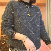 雪姐服饰「小香亮片毛衣」百搭厚针织羊毛衫拉毛时尚圆V领长袖毛衣