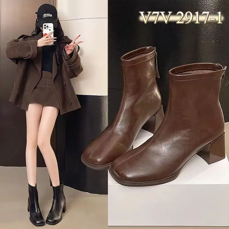 复古风粗跟弹力短靴秋冬时尚瘦瘦女靴