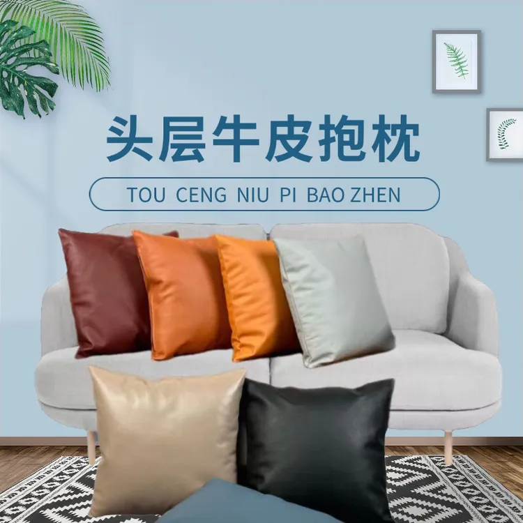 头层牛皮抱枕轻奢家用简约大号靠枕纯色靠背抱枕睡觉专用女生靠垫