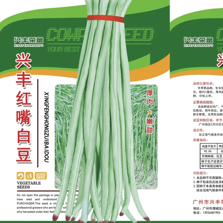 兴丰红嘴白豆种子，厚肉豆角甜嫩，商品性好。200g包装抖音小型蔬菜