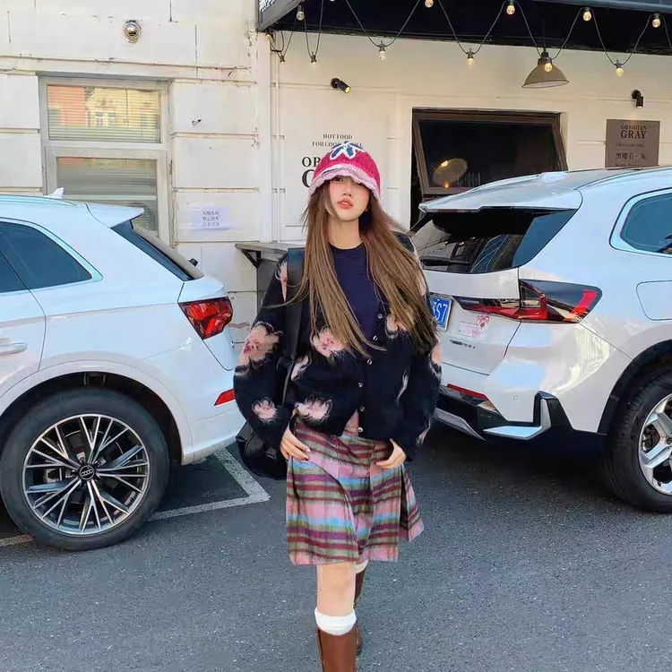 美式复古格纹学院毛呢半身裙女2025秋冬新款ins潮休闲百褶短裙子