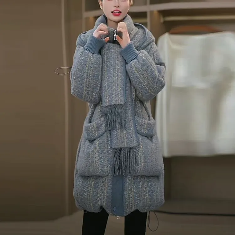 2025冬季新款时尚洋气气质宽松加厚羽绒服中长款保暖连帽大码外套