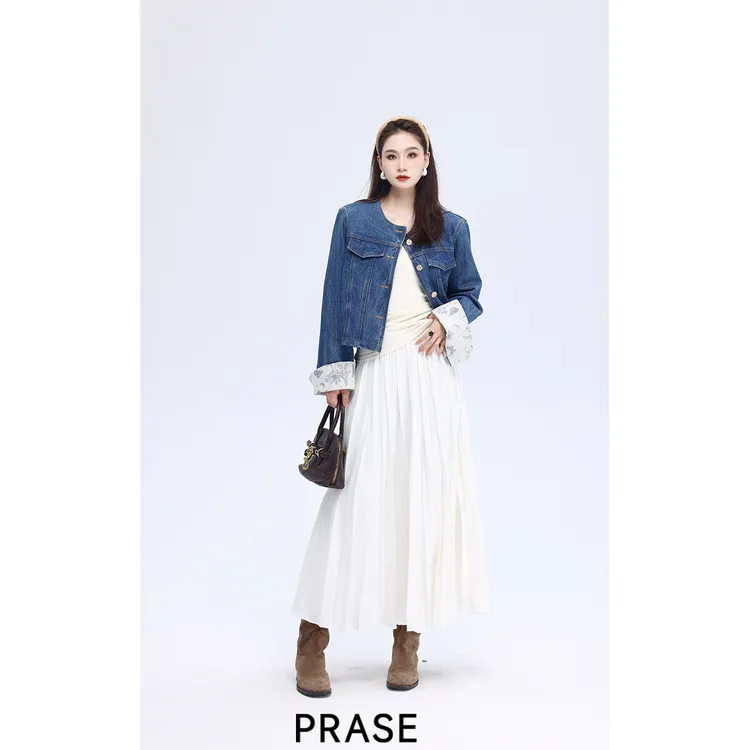 PRASE·噜【国风牛仔】100棉微胖轻奢设计款秋提花牛仔外套PR503E47