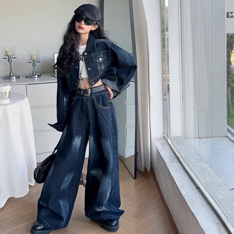 【酷哒仔】女童潮酷范彩绘牛仔三件套装2025秋季中大童学生女孩子潮