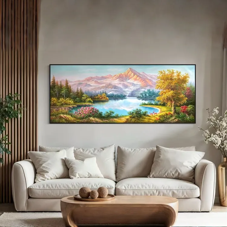【财满金山】高档大气靠山金山聚宝盆山水画客厅沙发背景墙装饰画