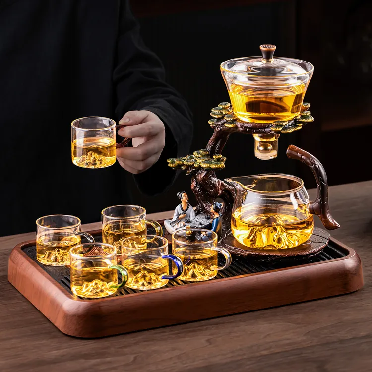 玻璃自动茶具套装办公室家用会客轻奢高档磁吸茶壶茶杯懒人泡茶器